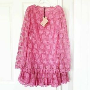 $3500 MIU MIU PINK HEART LACE MINI DRESS NWT